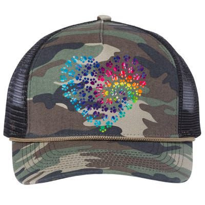 Rainbow Paw Print Heart Dog Lover Retro Rope Trucker Hat Cap