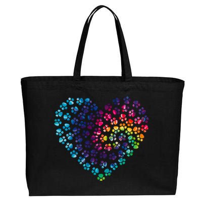 Rainbow Paw Print Heart Dog Lover Cotton Canvas Jumbo Tote