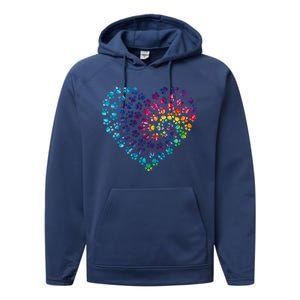 Rainbow Paw Print Heart Dog Lover Performance Fleece Hoodie