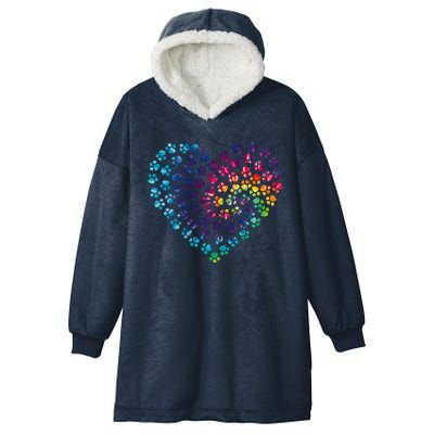 Rainbow Paw Print Heart Dog Lover Hooded Wearable Blanket