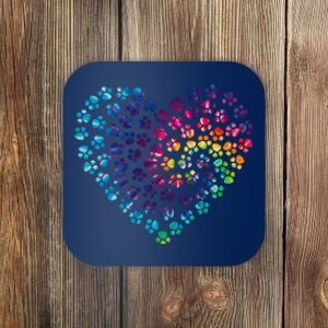 Rainbow Paw Print Heart Dog Lover Coaster