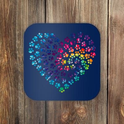 Rainbow Paw Print Heart Dog Lover Coaster