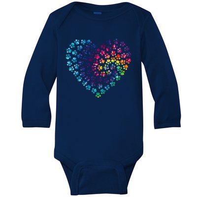 Rainbow Paw Print Heart Dog Lover Baby Long Sleeve Bodysuit