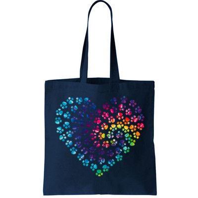 Rainbow Paw Print Heart Dog Lover Tote Bag