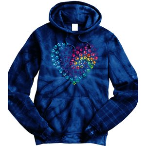 Rainbow Paw Print Heart Dog Lover Tie Dye Hoodie