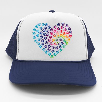 Rainbow Paw Print Heart Dog Lover Trucker Hat