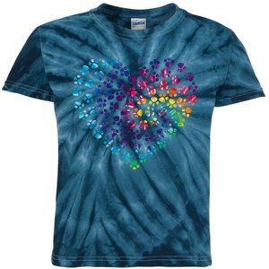 Rainbow Paw Print Heart Dog Lover Kids Tie-Dye T-Shirt