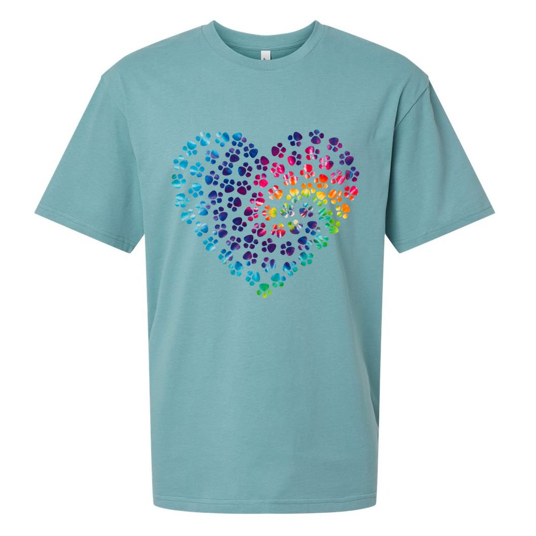 Rainbow Paw Print Heart Dog Lover Sueded Cloud Jersey T-Shirt