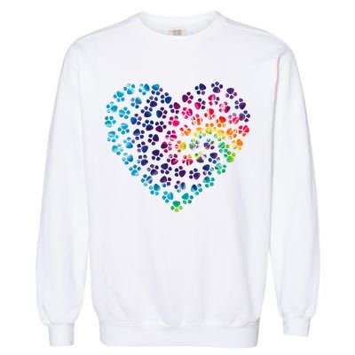 Rainbow Paw Print Heart Dog Lover Garment-Dyed Sweatshirt