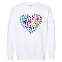 Rainbow Paw Print Heart Dog Lover Garment-Dyed Sweatshirt