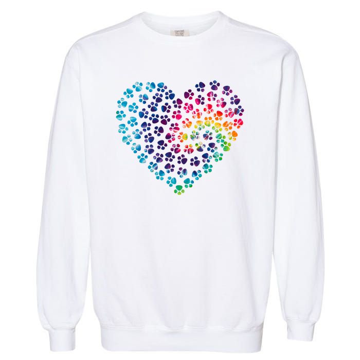 Rainbow Paw Print Heart Dog Lover Garment-Dyed Sweatshirt