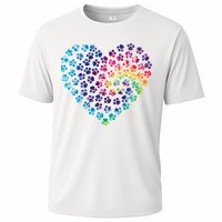 Rainbow Paw Print Heart Dog Lover Cooling Performance Crew T-Shirt