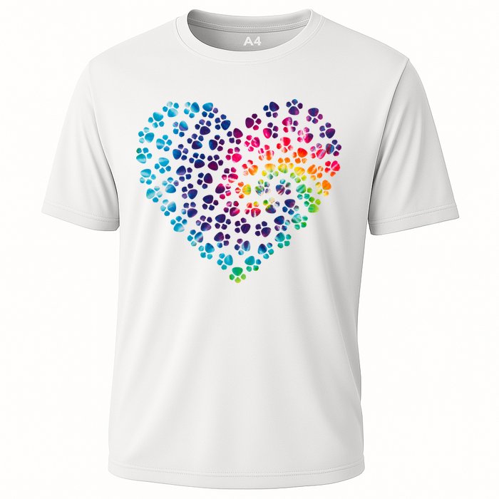 Rainbow Paw Print Heart Dog Lover Cooling Performance Crew T-Shirt