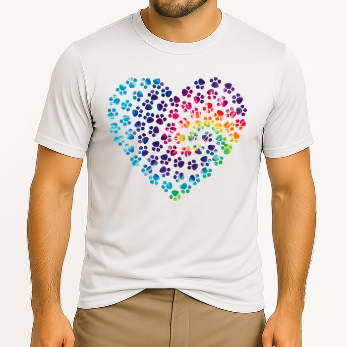Rainbow Paw Print Heart Dog Lover Cooling Performance Crew T-Shirt