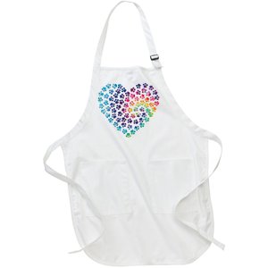 Rainbow Paw Print Heart Dog Lover Full-Length Apron With Pockets