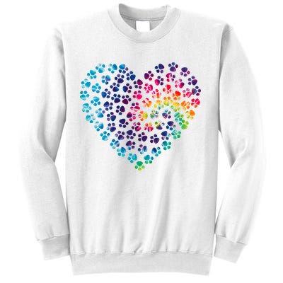 Rainbow Paw Print Heart Dog Lover Sweatshirt