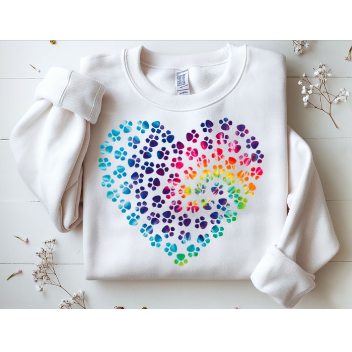 Rainbow Paw Print Heart Dog Lover Sweatshirt