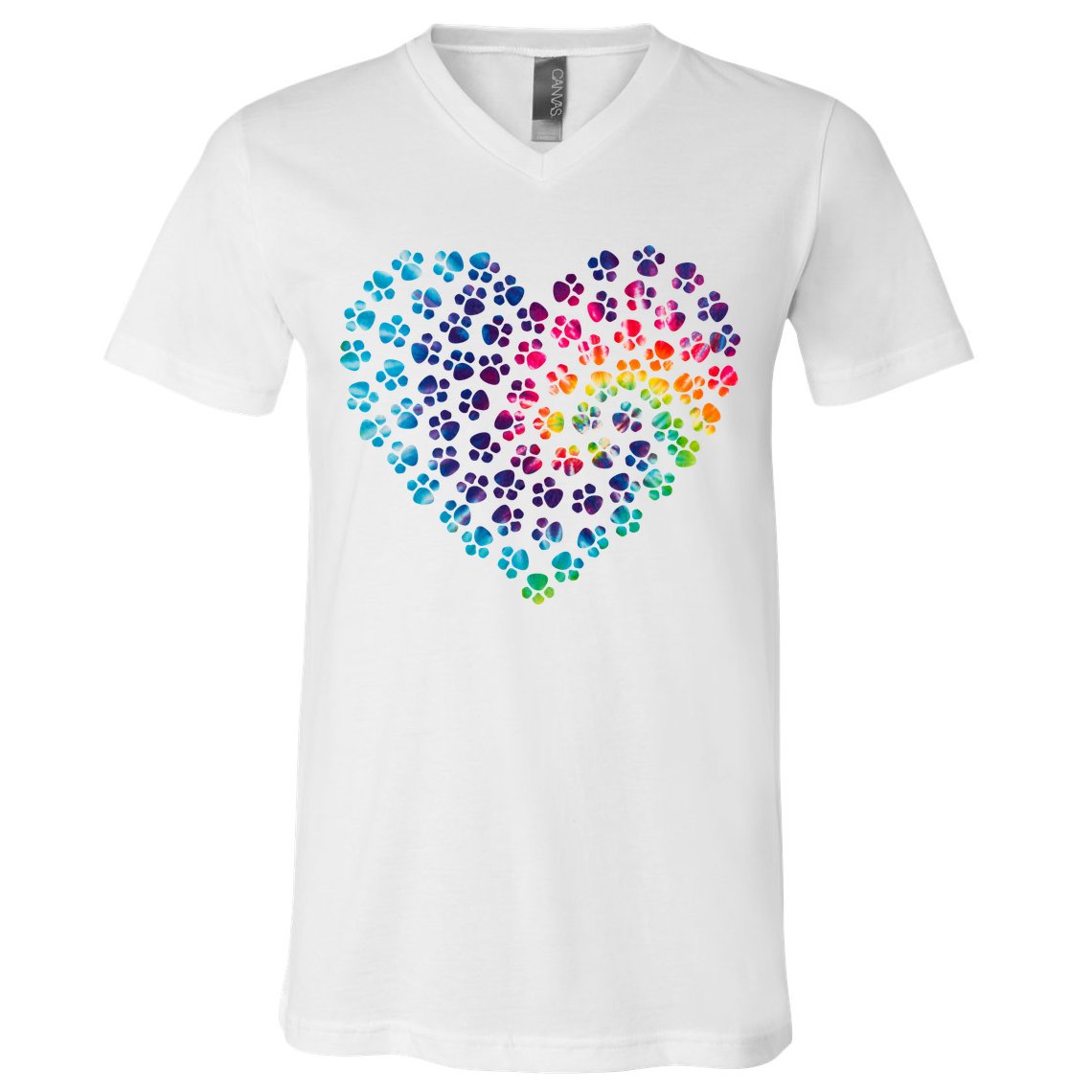 Rainbow Paw Print Heart Dog Lover V-Neck T-Shirt