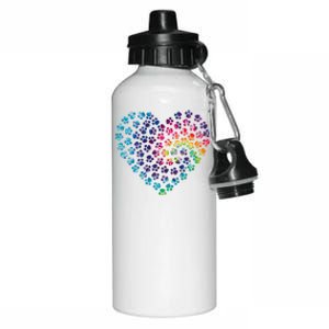 Rainbow Paw Print Heart Dog Lover Aluminum Water Bottle