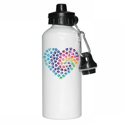 Rainbow Paw Print Heart Dog Lover Aluminum Water Bottle