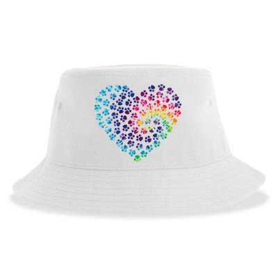 Rainbow Paw Print Heart Dog Lover Sustainable Bucket Hat