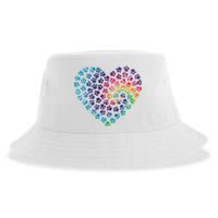 Rainbow Paw Print Heart Dog Lover Sustainable Bucket Hat