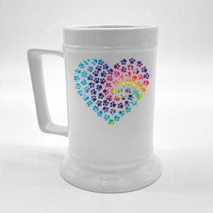 Rainbow Paw Print Heart Dog Lover Beer Stein