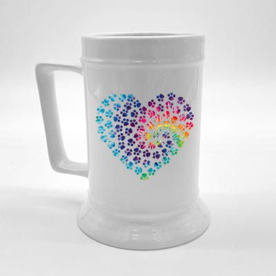 Rainbow Paw Print Heart Dog Lover Beer Stein