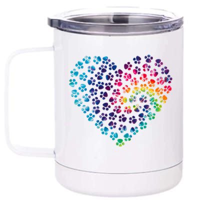 Rainbow Paw Print Heart Dog Lover 12 oz Stainless Steel Tumbler Cup