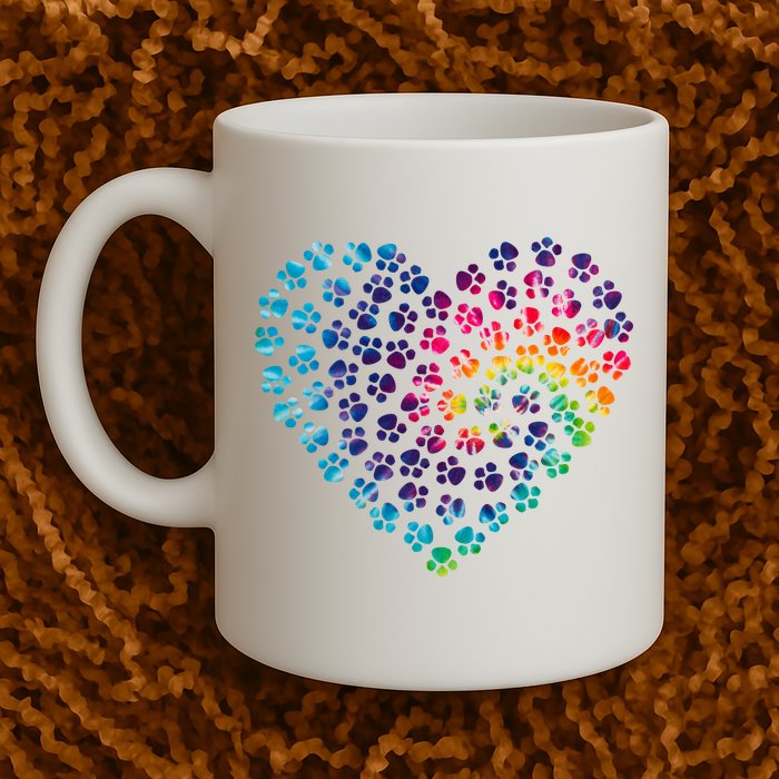 Rainbow Paw Print Heart Dog Lover Mug