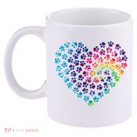 Rainbow Paw Print Heart Dog Lover 11oz C Handle Ceramic Mug