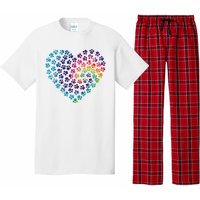 Rainbow Paw Print Heart Dog Lover Pajama Set