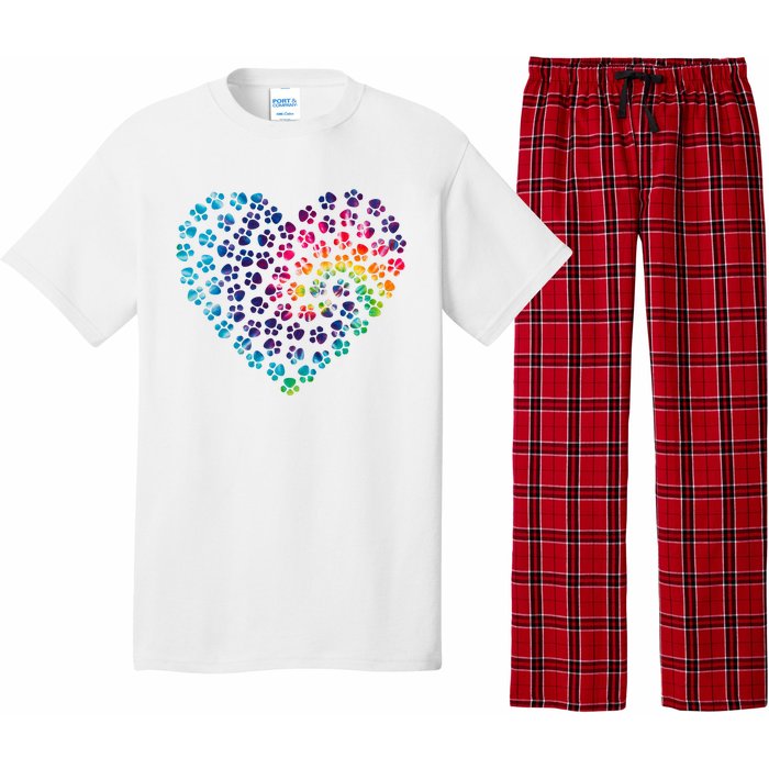 Rainbow Paw Print Heart Dog Lover Pajama Set