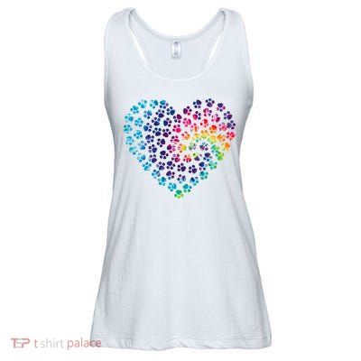 Rainbow Paw Print Heart Dog Lover Ladies Essential Flowy Tank