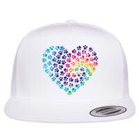Rainbow Paw Print Heart Dog Lover Flatbill Hat