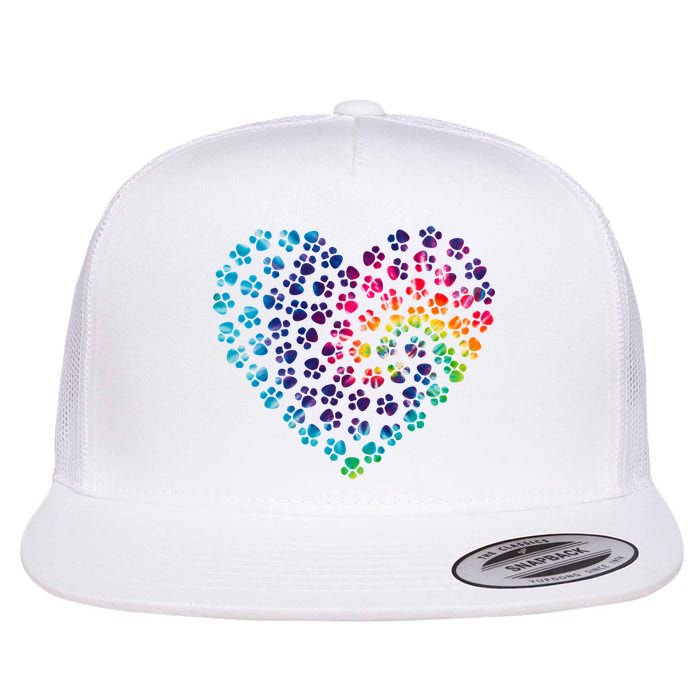 Rainbow Paw Print Heart Dog Lover Flatbill Hat