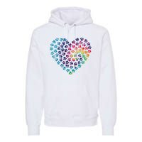 Rainbow Paw Print Heart Dog Lover Premium Hoodie