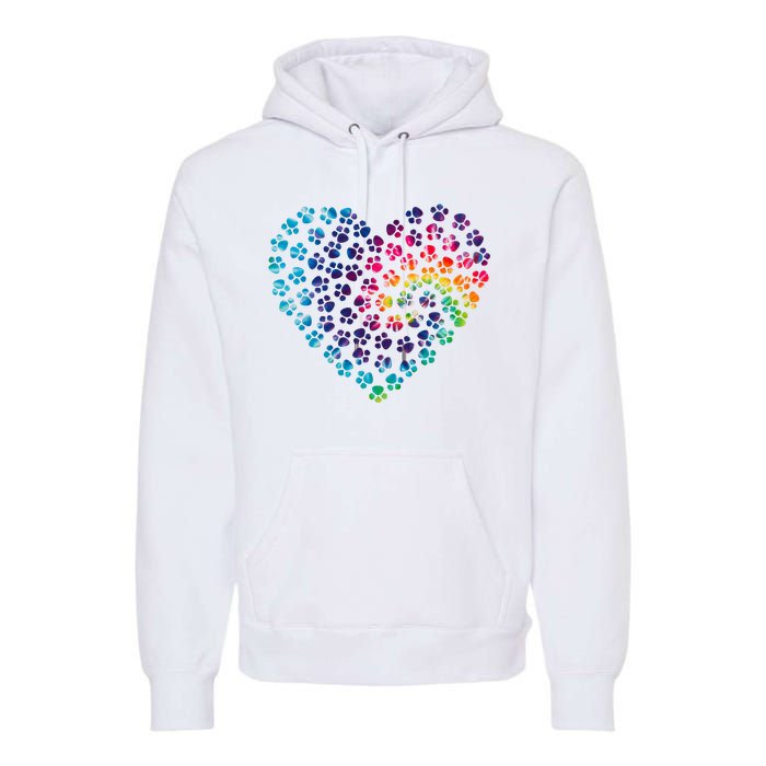 Rainbow Paw Print Heart Dog Lover Premium Hoodie