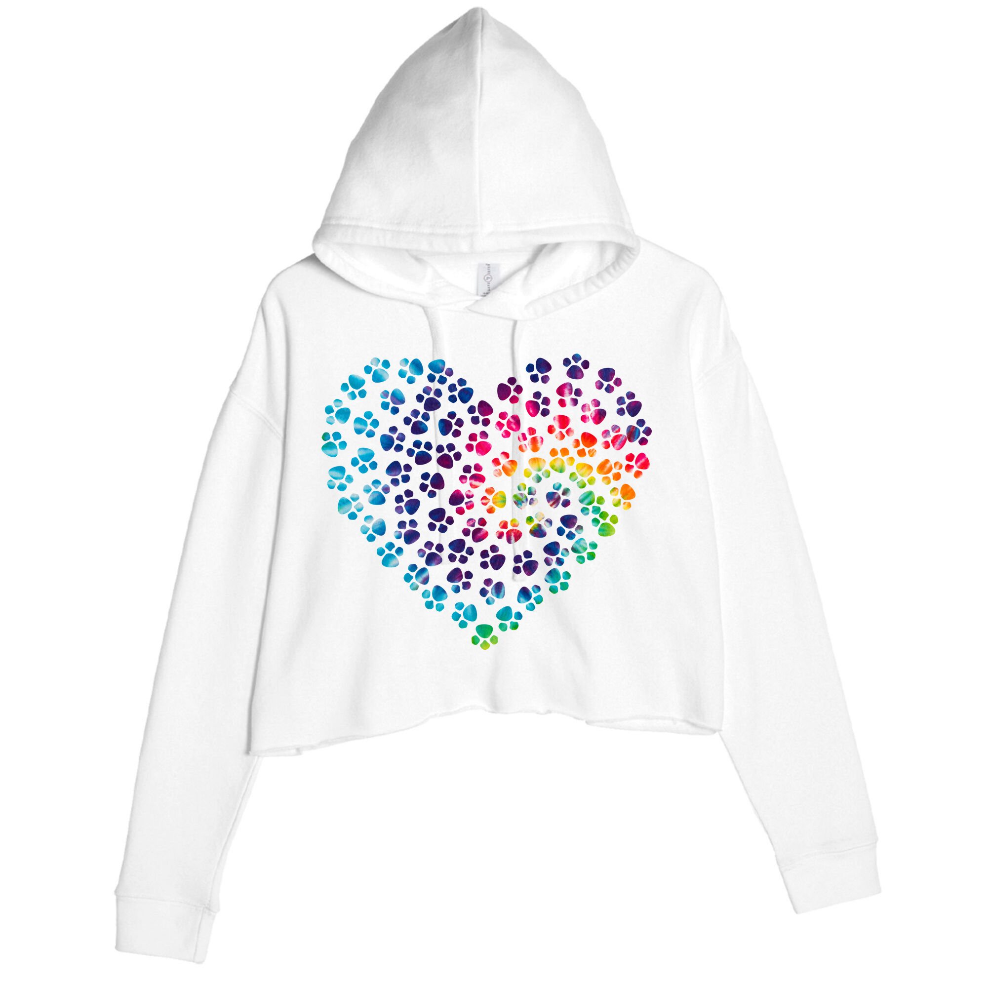 Rainbow Paw Print Heart Dog Lover Crop Fleece Hoodie