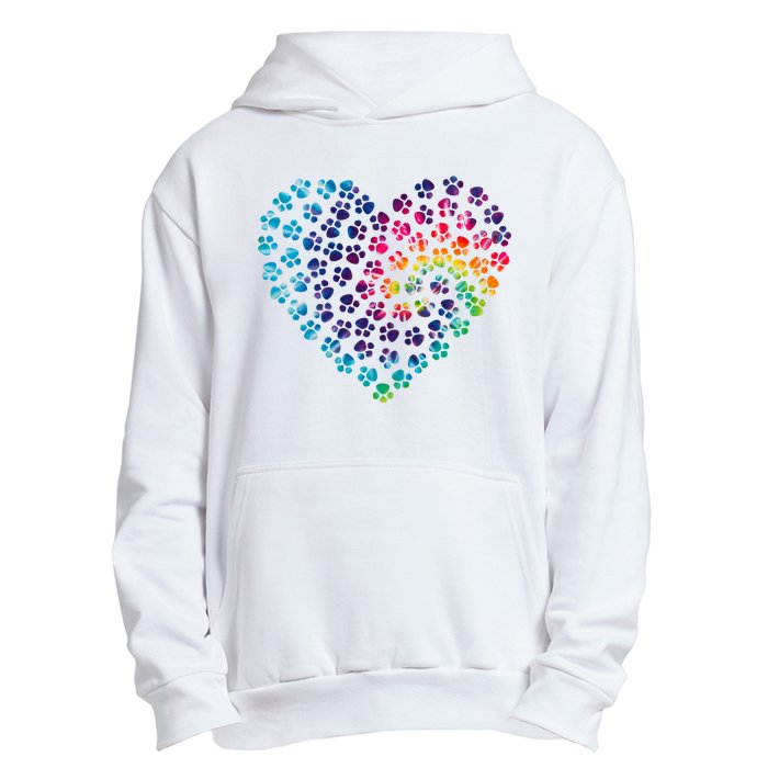 Rainbow Paw Print Heart Dog Lover Urban Pullover Hoodie