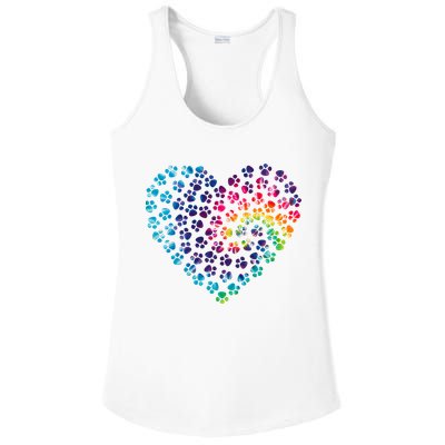 Rainbow Paw Print Heart Dog Lover Ladies PosiCharge Competitor Racerback Tank