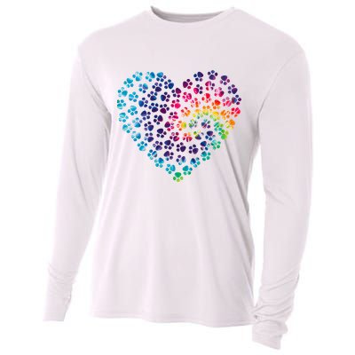 Rainbow Paw Print Heart Dog Lover Cooling Performance Long Sleeve Crew