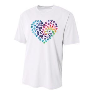 Rainbow Paw Print Heart Dog Lover Youth Performance Sprint T-Shirt