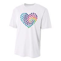 Rainbow Paw Print Heart Dog Lover Youth Performance Sprint T-Shirt