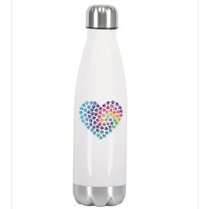 Rainbow Paw Print Heart Dog Lover Stainless Steel Insulated Water Bottle