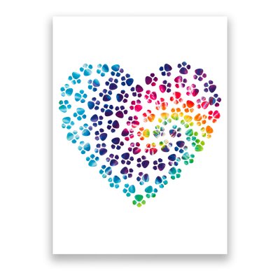 Rainbow Paw Print Heart Dog Lover Poster
