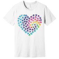 Rainbow Paw Print Heart Dog Lover Premium T-Shirt