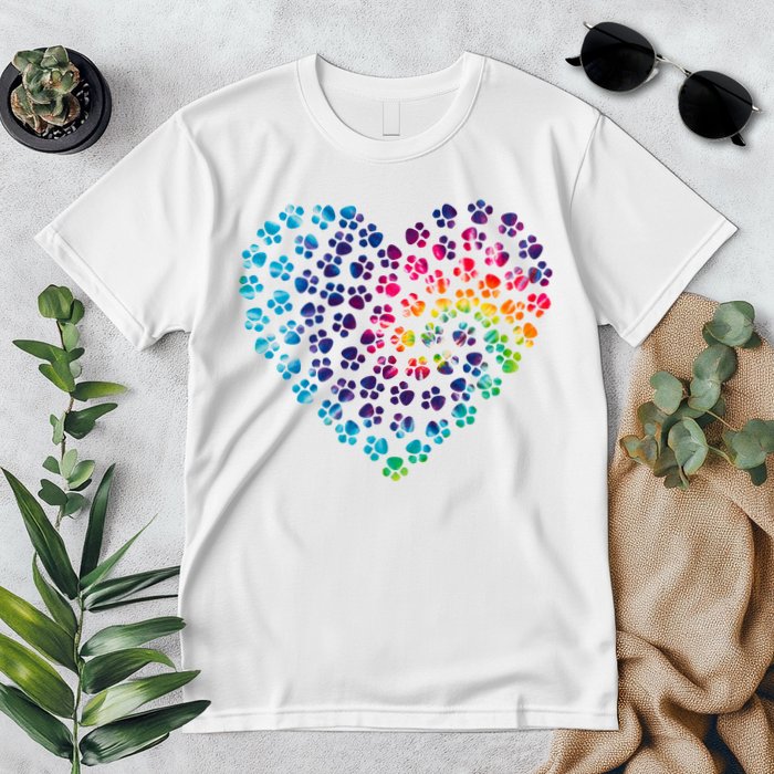 Rainbow Paw Print Heart Dog Lover Premium T-Shirt