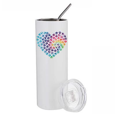 Rainbow Paw Print Heart Dog Lover Stainless Steel Tumbler