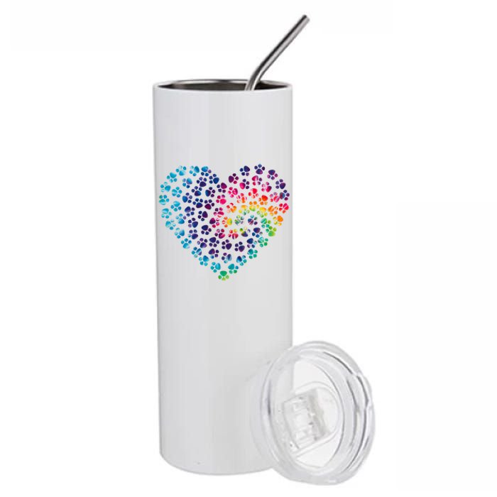 Rainbow Paw Print Heart Dog Lover Stainless Steel Tumbler